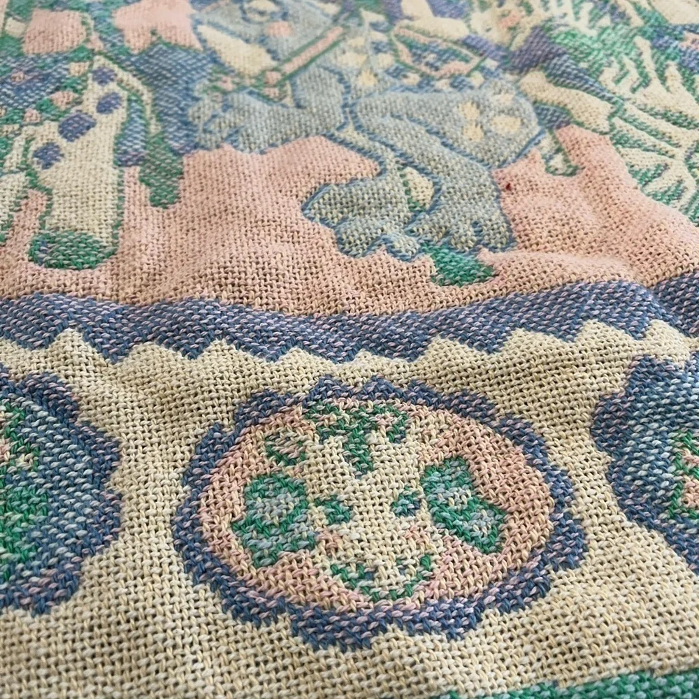 Vintage Crown Crafts Goodwin Weavers Pastel Fringe Trim Carousel Blanket Animals